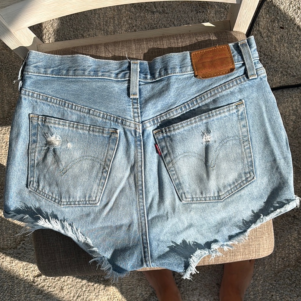 Levi's Blue Distressed Jean Shorts Frayed Hem - Picture 4 of 5